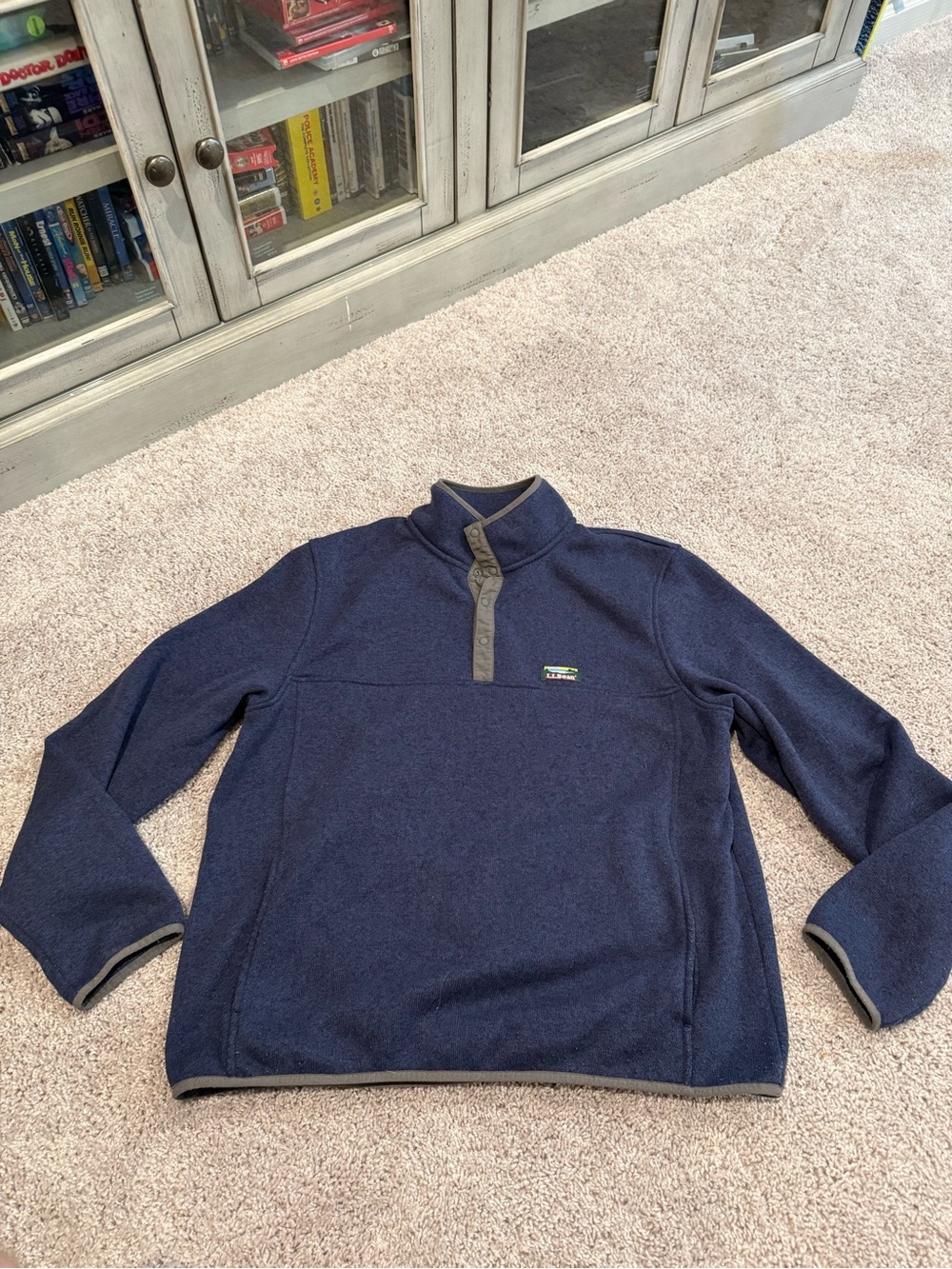 L.L. Bean Men’s Navy Zip-Neck Fleece Pullover with Grey Trim Size XL